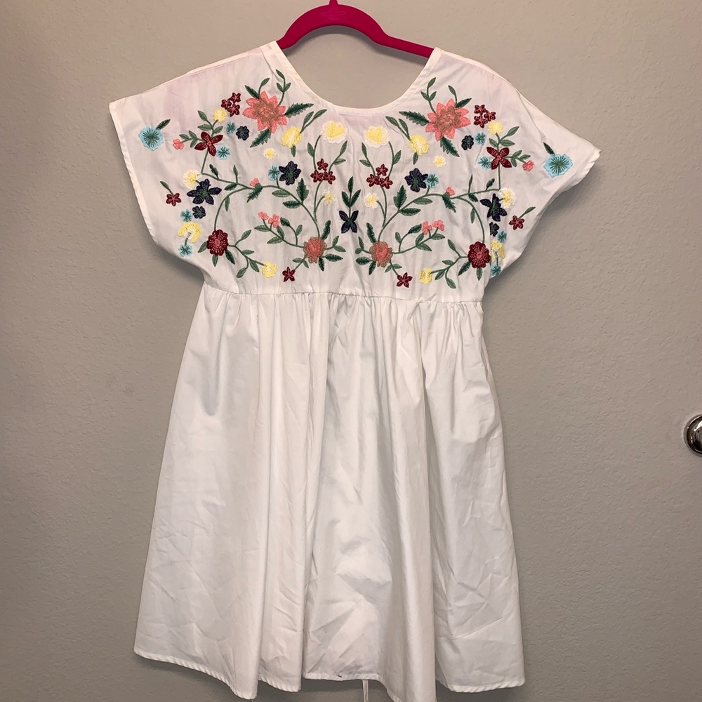 White Floral Embroidered Dress
